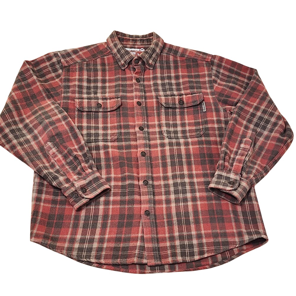 Wolverine Flannel Shirt Mens Large Red Plaid Cotton Button Long Sleeve Workwear